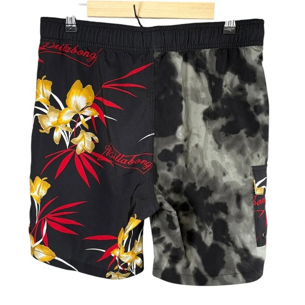 Billabong Budweiser Mens Board Shorts Floral Tie Dye Bottle‎ Opener Black Size M